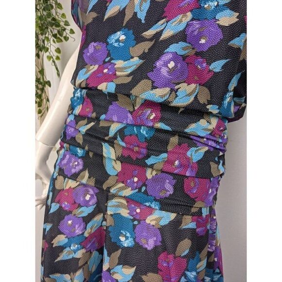 80s party dress floral print, drop waist short sleeve size 9 - Picture 9 of 9